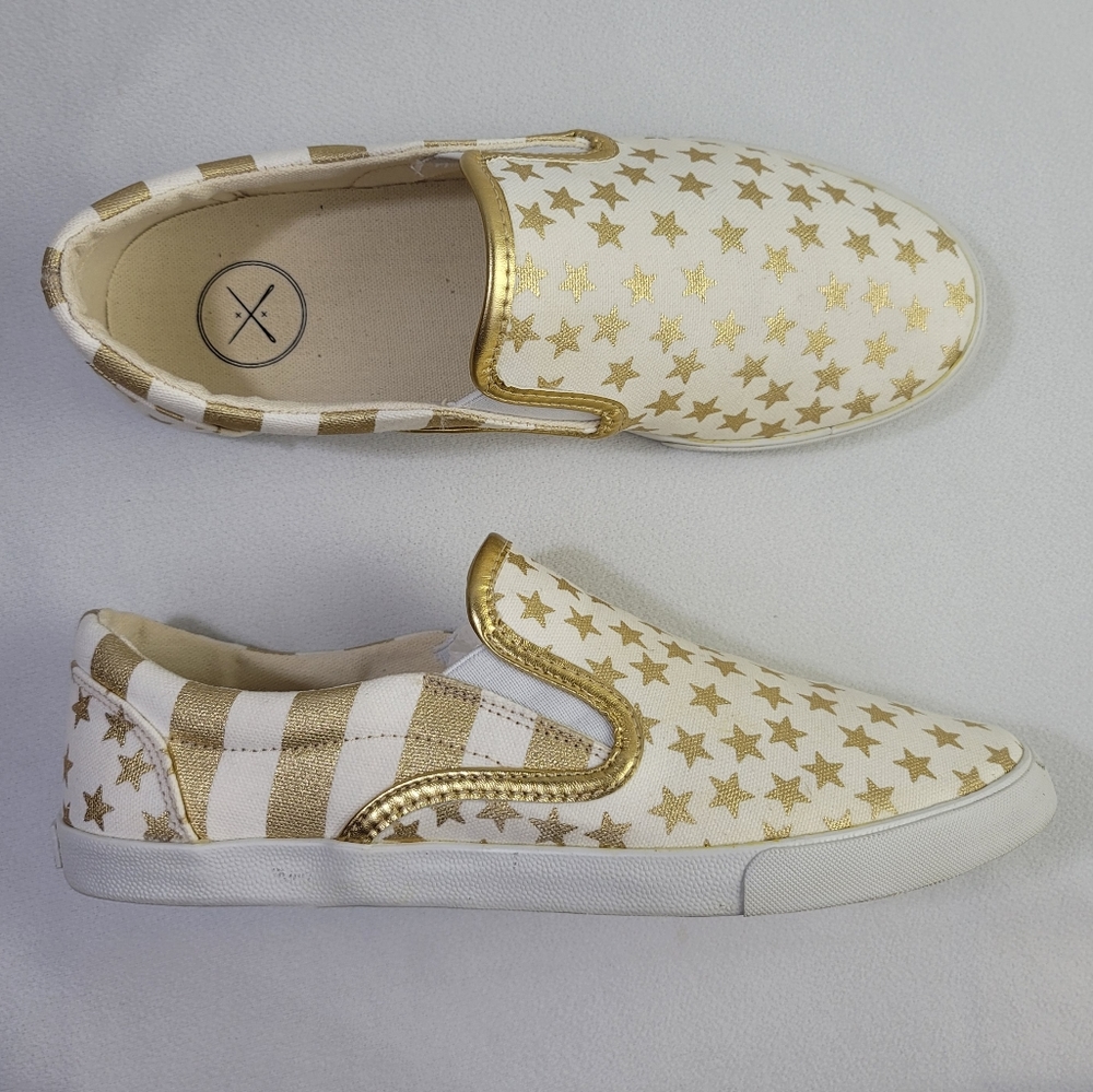 Inkkas Gold Stars & Stripes Slip On Shoes Sz 12